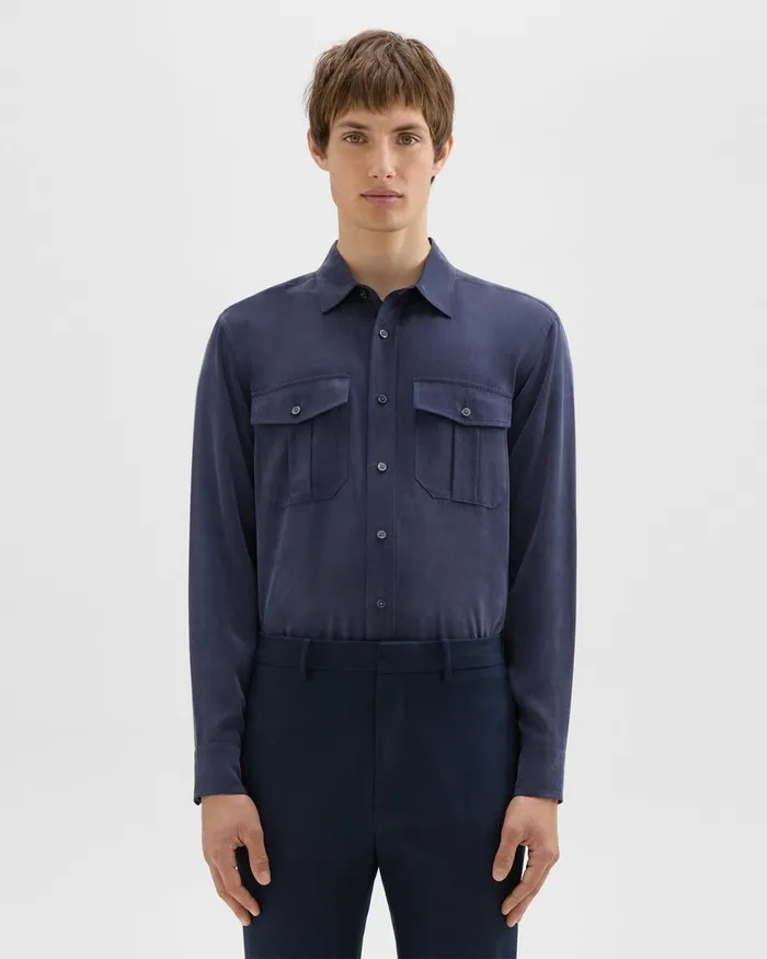 Men Shirts Theory Military Shirt In Fluid Twill Baltic