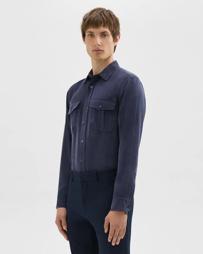Men Shirts Theory Military Shirt In Fluid Twill Baltic