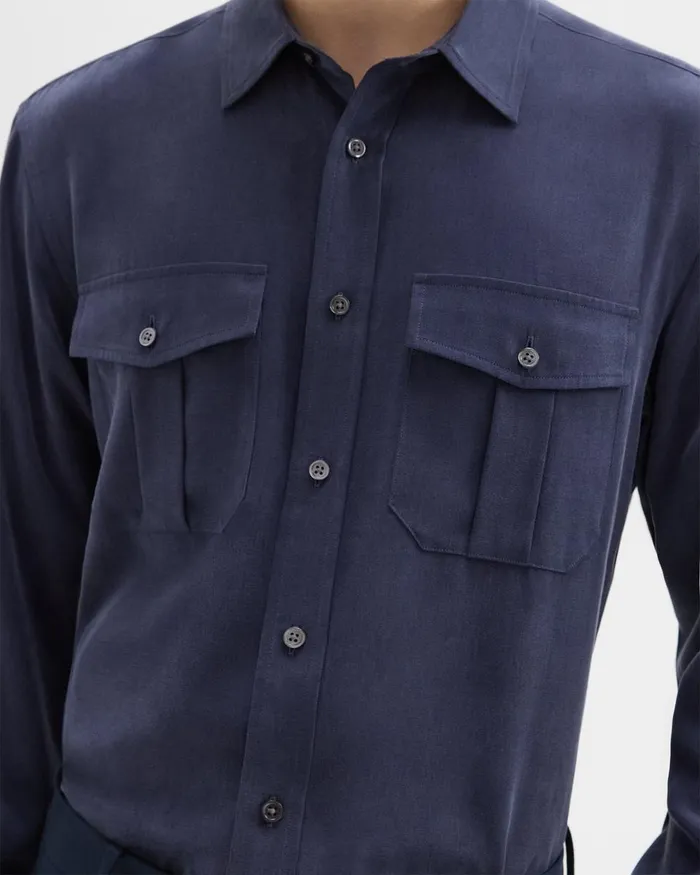 Men Shirts Theory Military Shirt In Fluid Twill Baltic
