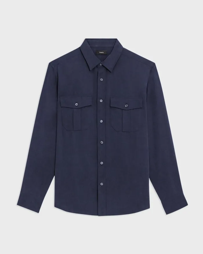 Men Shirts Theory Military Shirt In Fluid Twill Baltic