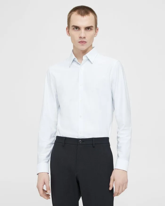 Men Shirts Theory Sylvain Shirt In Striped Cotton Blend Whiteolympic