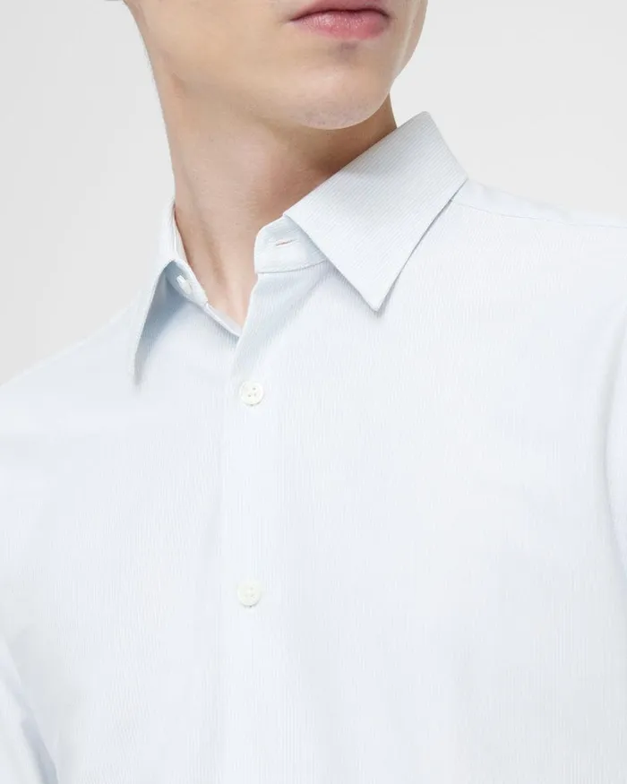 Men Shirts Theory Sylvain Shirt In Striped Cotton Blend Whiteolympic