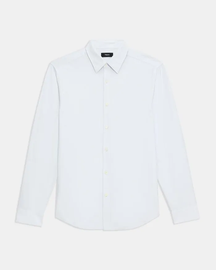 Men Shirts Theory Sylvain Shirt In Striped Cotton Blend Whiteolympic