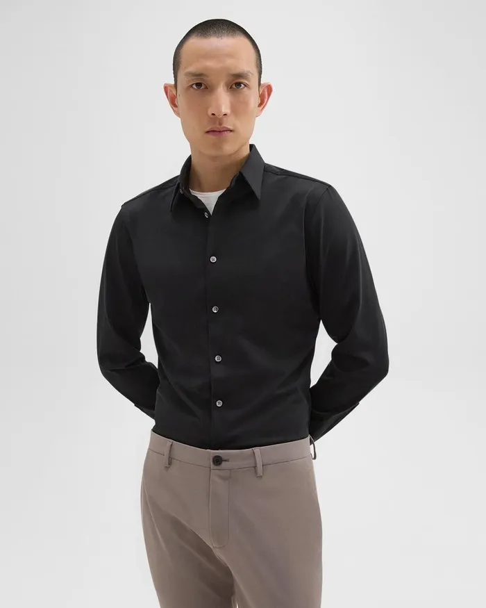 Men Shirts Theory Sylvain Shirt In Structure Knit Black