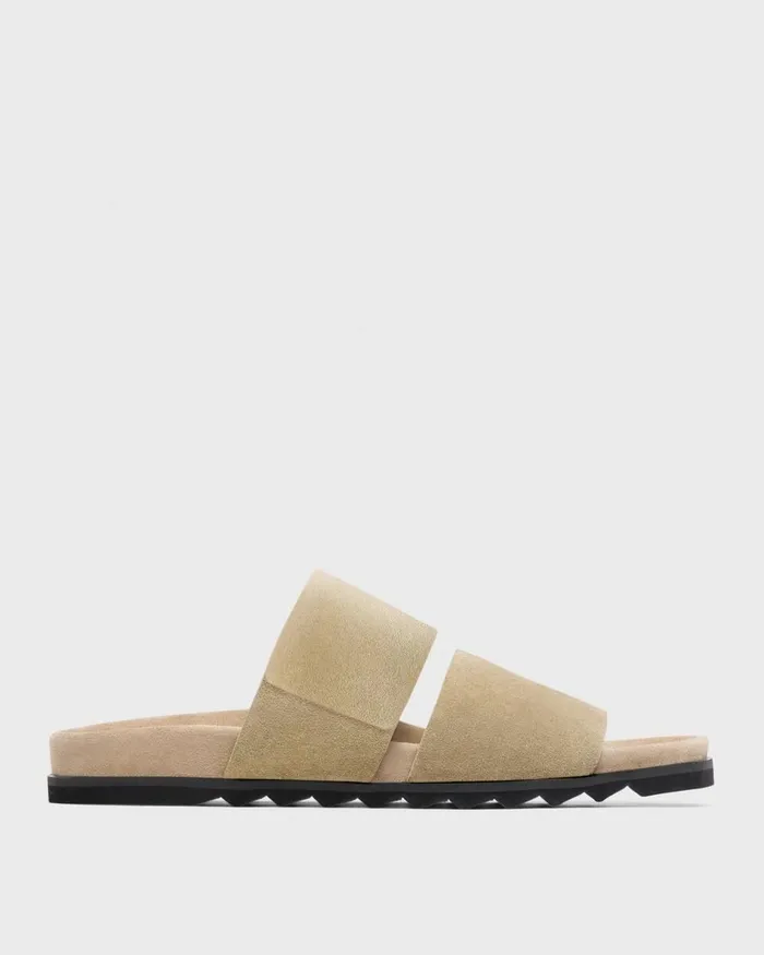 Men Shoes Theory Banded Slide Sandals In Suede Sand