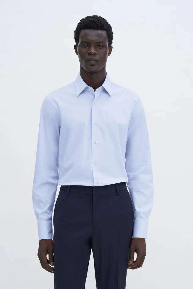 Men Slim Cotton Stretch Shirt Light Blue Filippa K Shirts