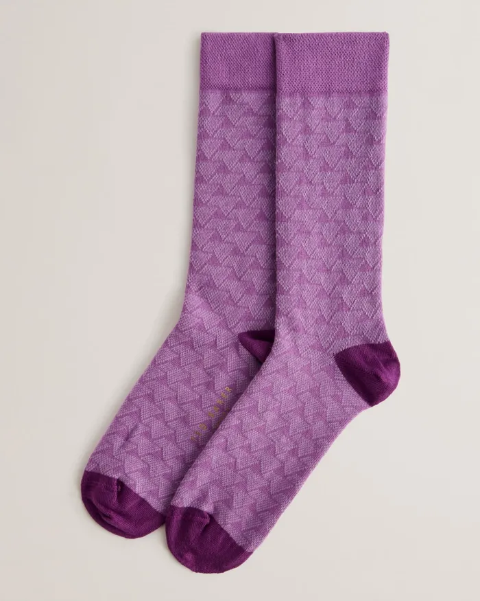 Men SOKKSEV 8211 Tonal Geometric Patterned Socks Purple Ted Baker Socks