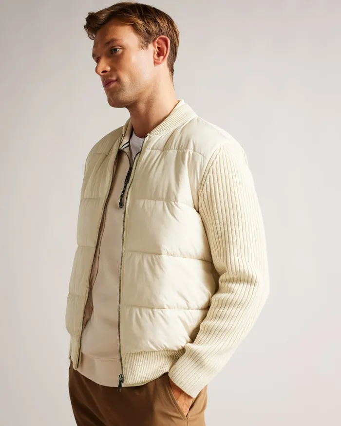 Men SPORES 8211 Long Sleeve Wadded Zip Through Jacket Natural Ted Baker Coats and Jackets