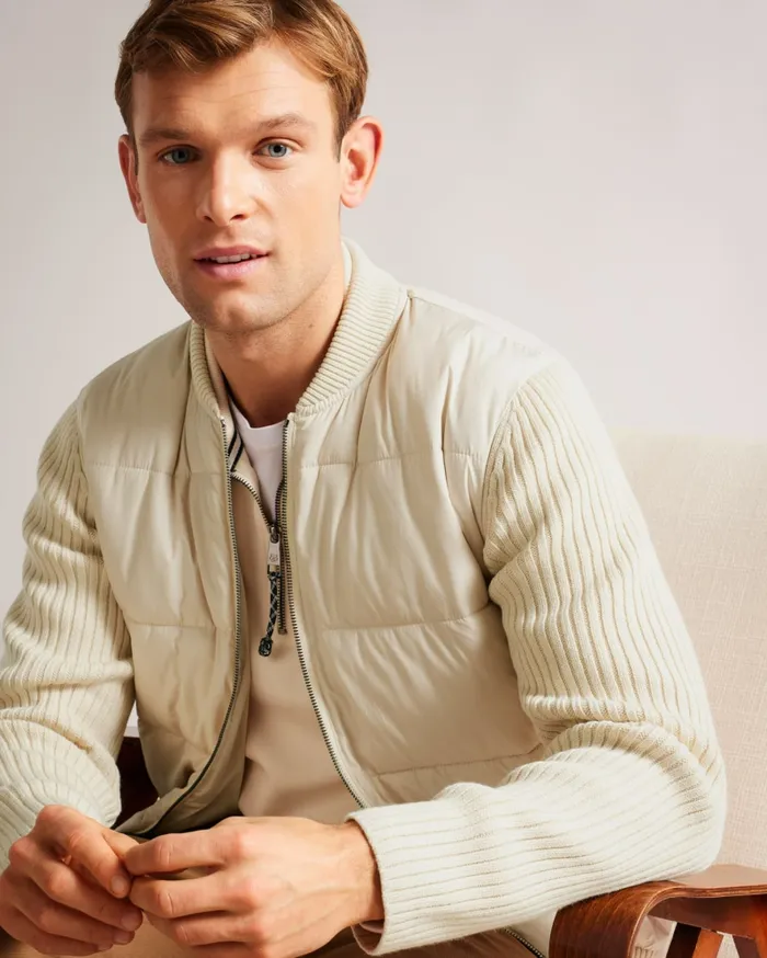 Men SPORES 8211 Long Sleeve Wadded Zip Through Jacket Natural Ted Baker Coats and Jackets