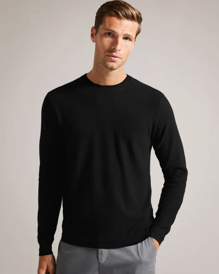 Men STAYLAY 8211 Textured Crew Neck Jumper Black Ted Baker Jumpers and Knitwear