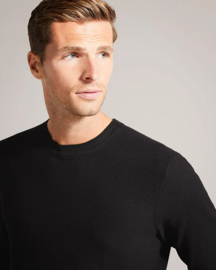 Men STAYLAY 8211 Textured Crew Neck Jumper Black Ted Baker Jumpers and Knitwear