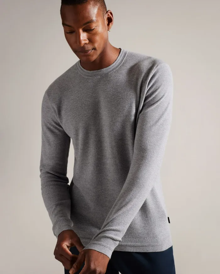 Men STAYLAY 8211 Textured Crew Neck Jumper Greymarl Ted Baker Jumpers and Knitwear