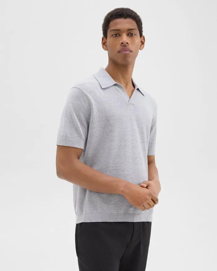 Men Sweaters Cardigans Theory Brenan Polo Shirt In CottonLinen Grey Heather