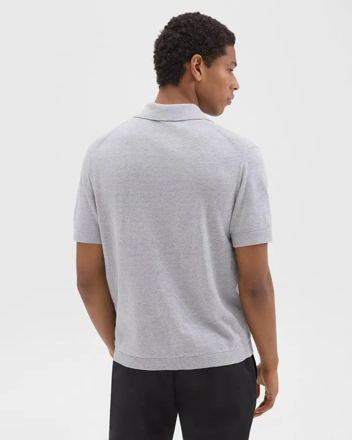 Men Sweaters Cardigans Theory Brenan Polo Shirt In CottonLinen Grey Heather