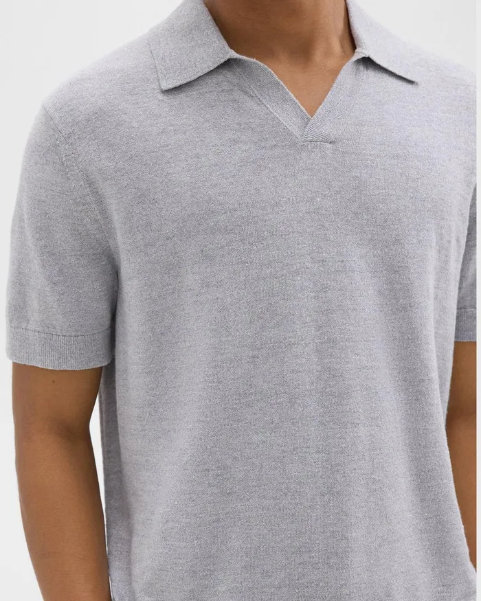 Men Sweaters Cardigans Theory Brenan Polo Shirt In CottonLinen Grey Heather