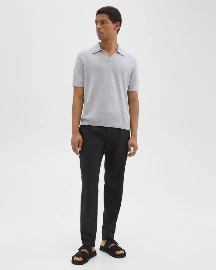 Men Sweaters Cardigans Theory Brenan Polo Shirt In CottonLinen Grey Heather
