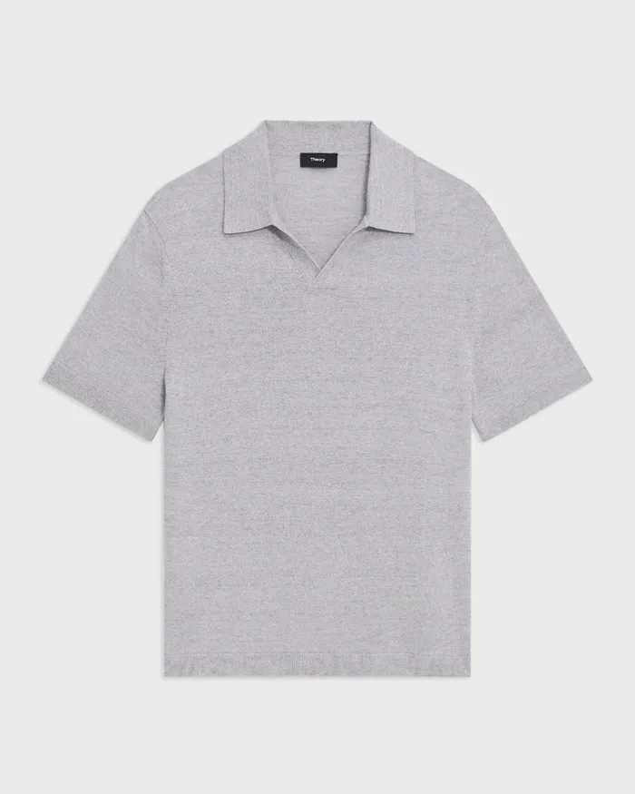 Men Sweaters Cardigans Theory Brenan Polo Shirt In CottonLinen Grey Heather