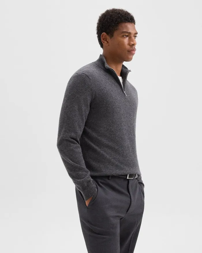 Men Sweaters Cardigans Theory Hilles QuarterZip Sweater In Cashmere Grey Heather