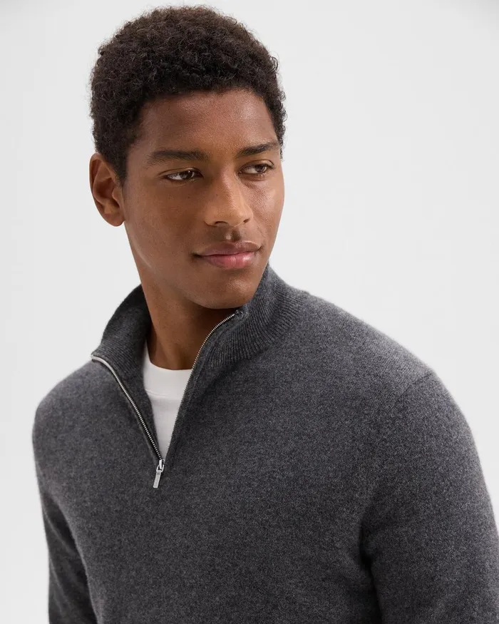 Men Sweaters Cardigans Theory Hilles QuarterZip Sweater In Cashmere Grey Heather