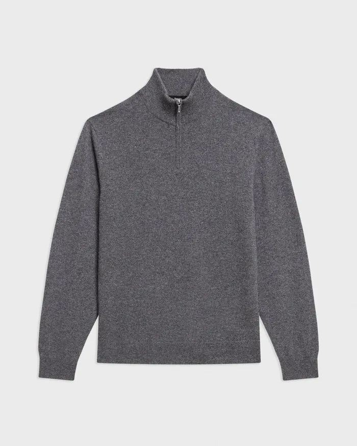 Men Sweaters Cardigans Theory Hilles QuarterZip Sweater In Cashmere Grey Heather