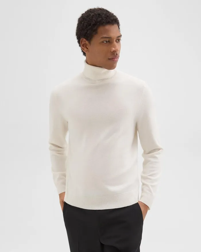 Men Sweaters Cardigans Theory Hilles Turtleneck Sweater In Cashmere Winter White