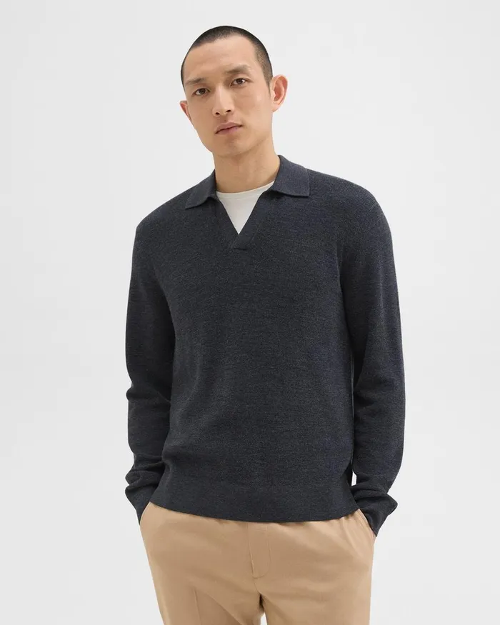 Men Sweaters Cardigans Theory Johnny Collar Sweater In Merino Wool New Pestle Melange
