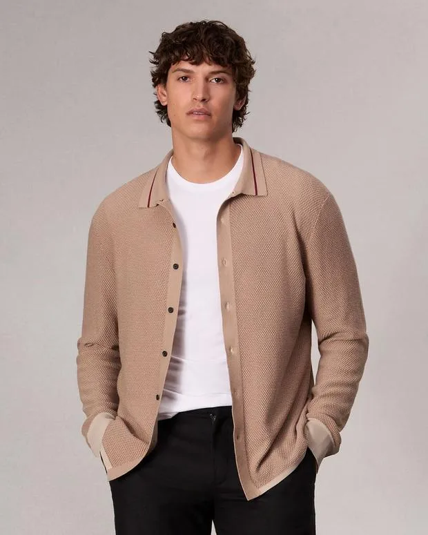 Men Sweaters Rag and Bone Harvey Knit Shirt Desert