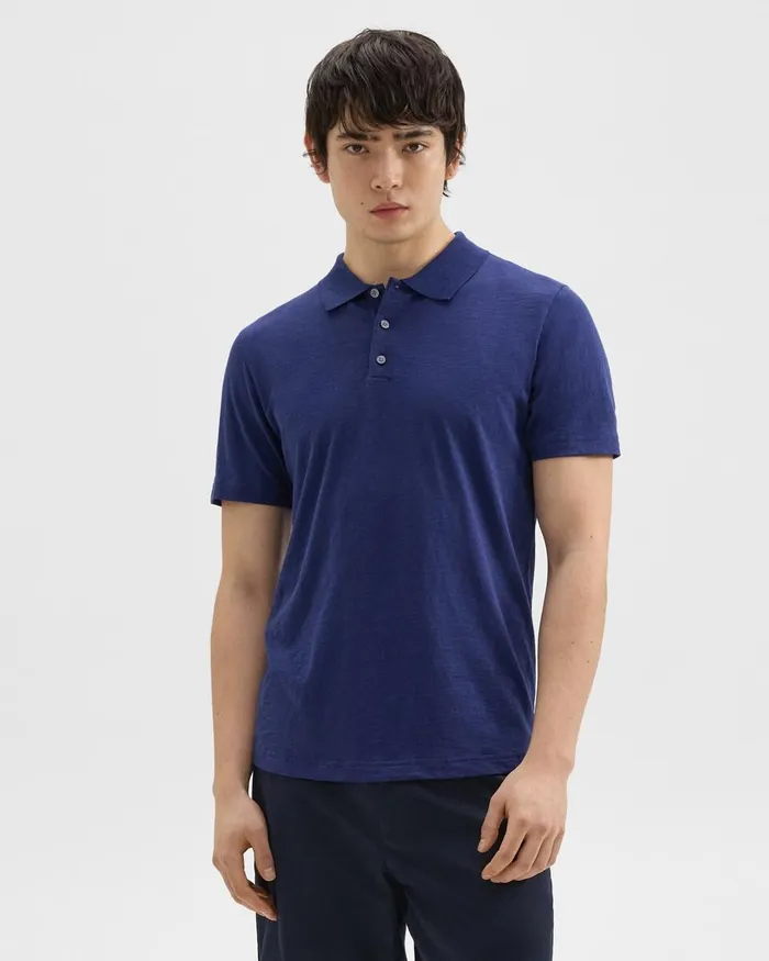 Men TShirts Polos Theory Bron Polo Shirt In Cosmos Slub Cotton Ocean
