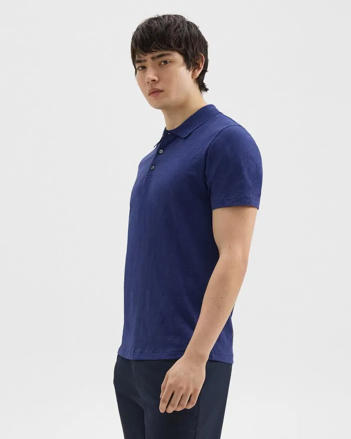 Men TShirts Polos Theory Bron Polo Shirt In Cosmos Slub Cotton Ocean