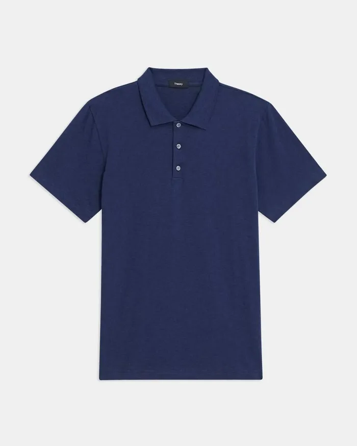 Men TShirts Polos Theory Bron Polo Shirt In Cosmos Slub Cotton Ocean