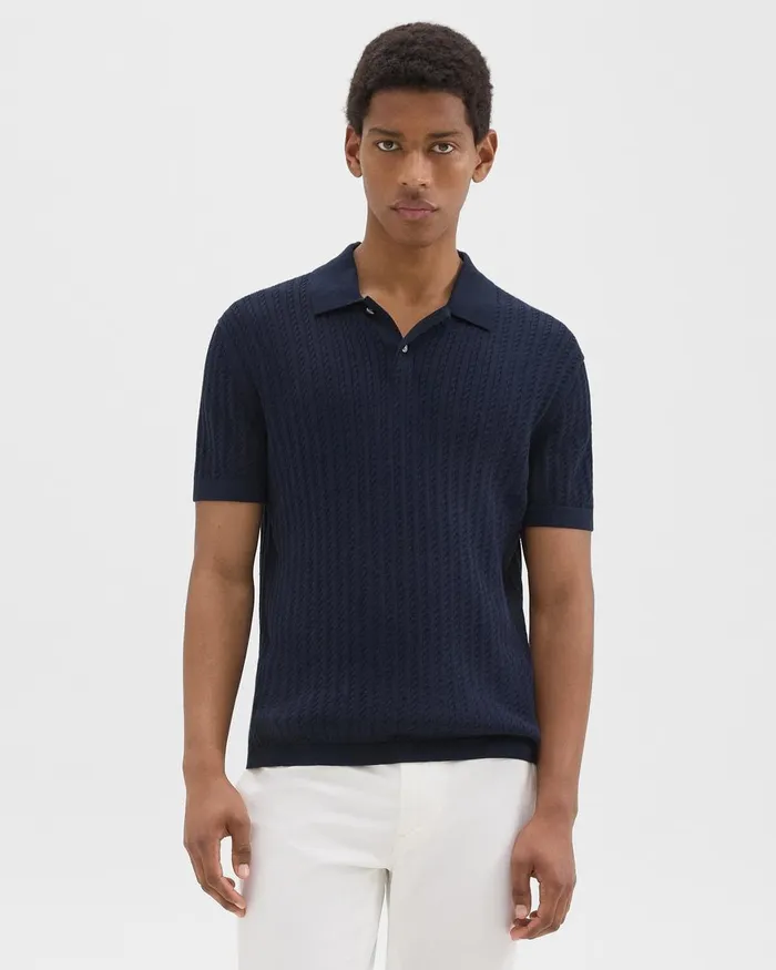 Men TShirts Polos Theory Cable Knit Polo In Cotton Baltic
