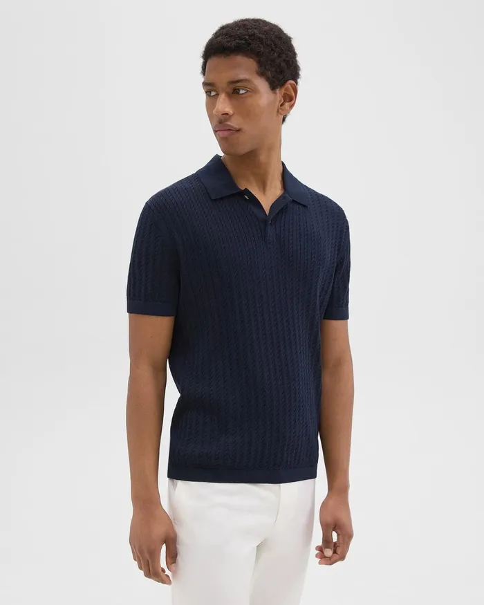 Men TShirts Polos Theory Cable Knit Polo In Cotton Baltic