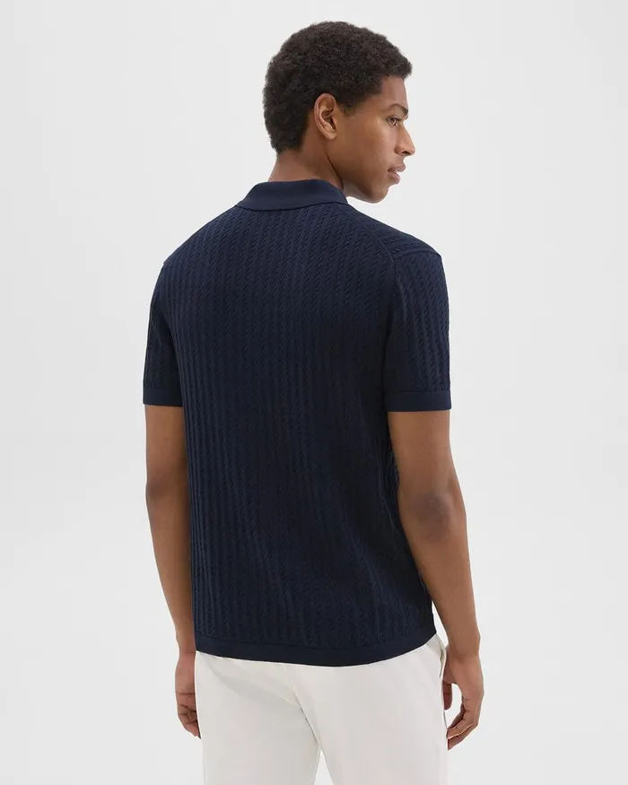 Men TShirts Polos Theory Cable Knit Polo In Cotton Baltic