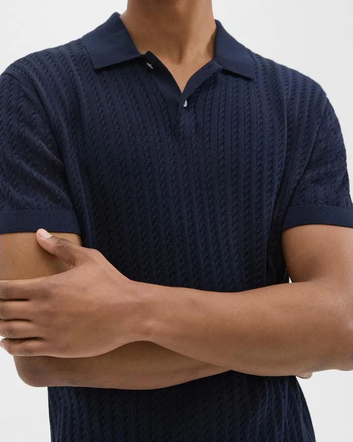 Men TShirts Polos Theory Cable Knit Polo In Cotton Baltic