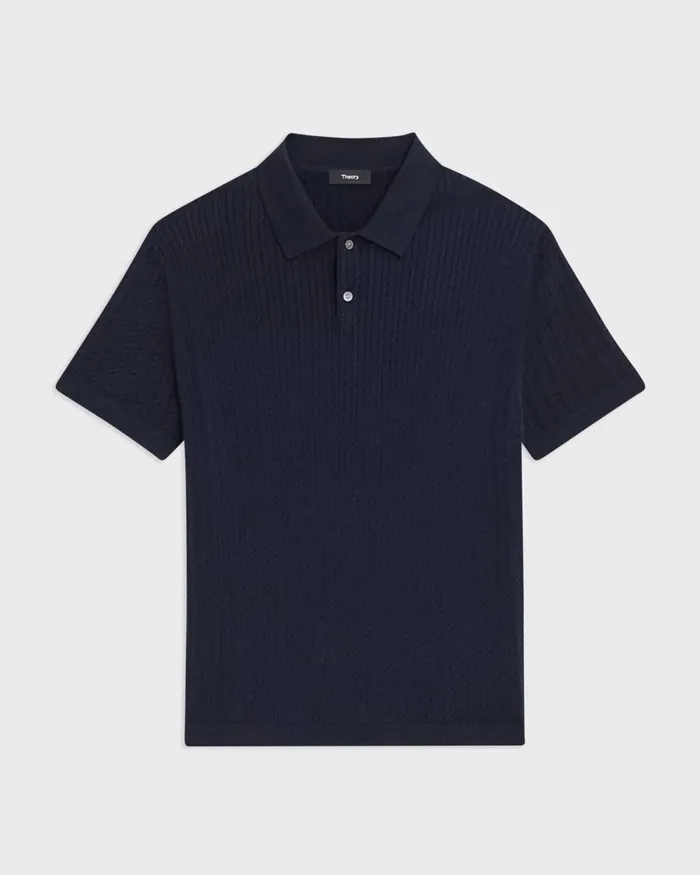 Men TShirts Polos Theory Cable Knit Polo In Cotton Baltic
