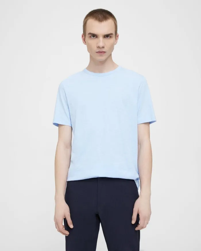 Men TShirts Polos Theory Essential Tee In Cosmos Slub Cotton Blue Horizon