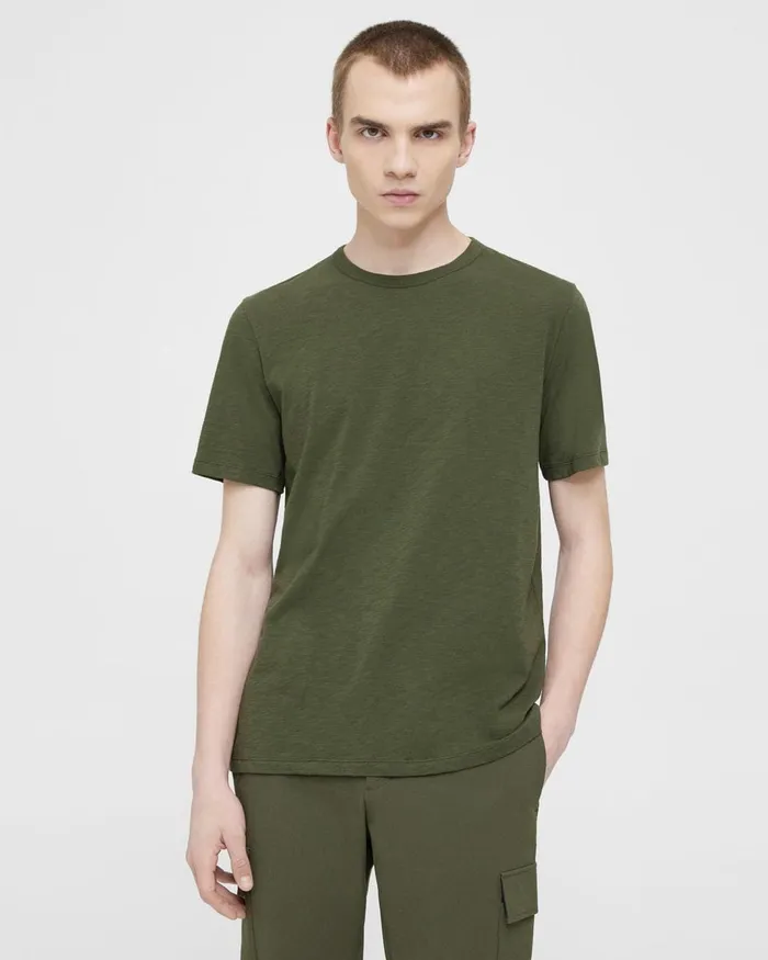 Men TShirts Polos Theory Essential Tee In Cosmos Slub Cotton Dark Olive