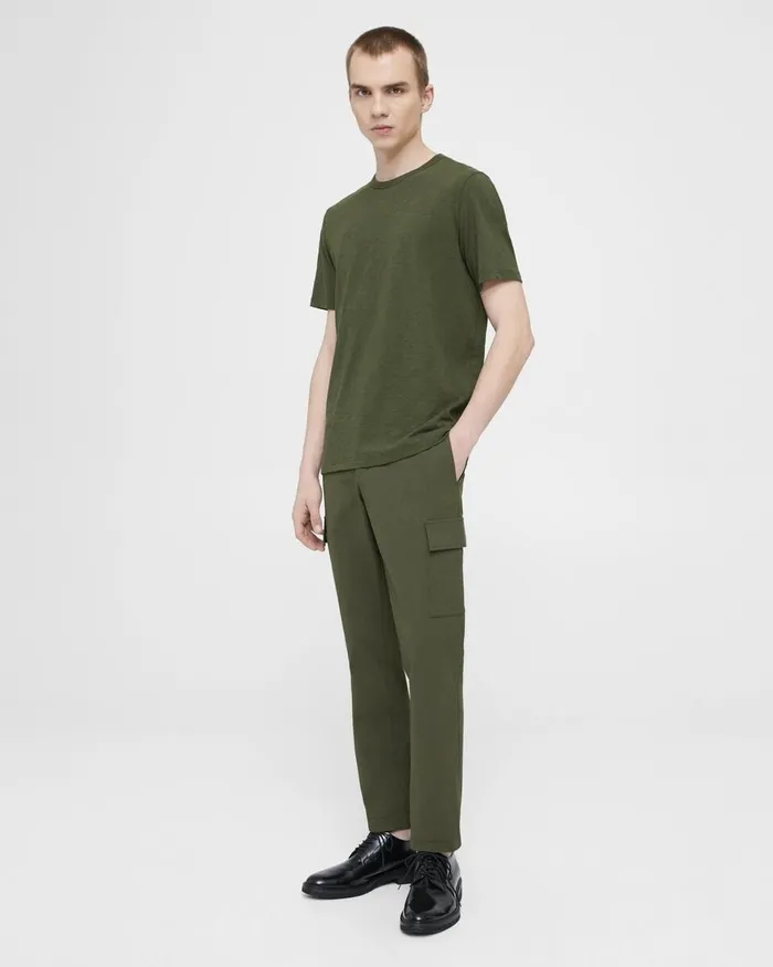 Men TShirts Polos Theory Essential Tee In Cosmos Slub Cotton Dark Olive