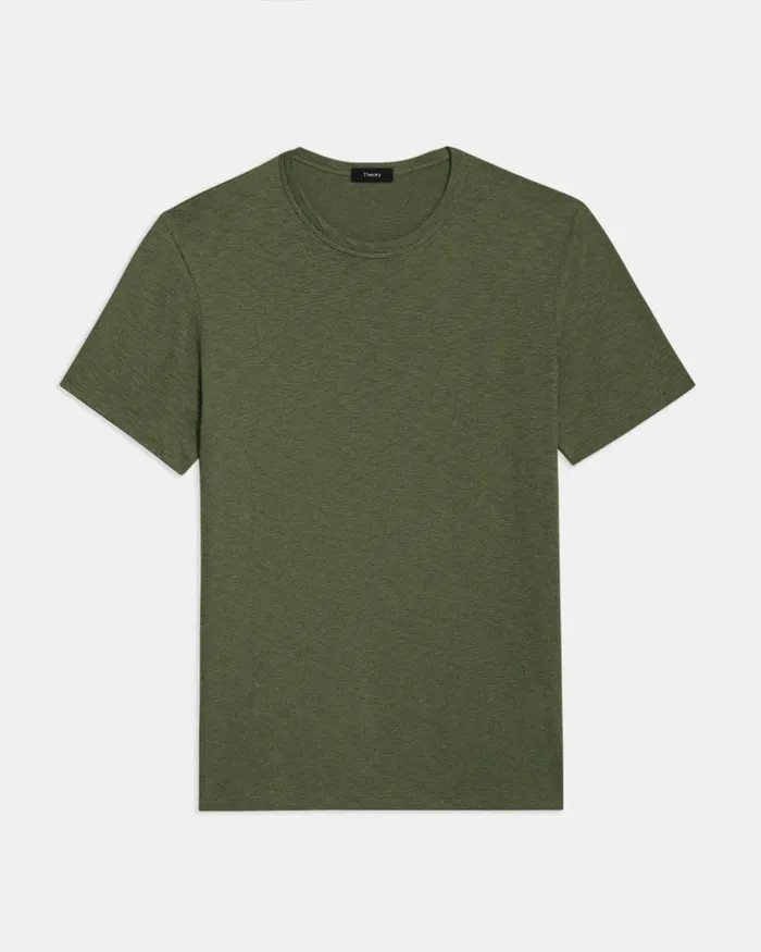 Men TShirts Polos Theory Essential Tee In Cosmos Slub Cotton Dark Olive