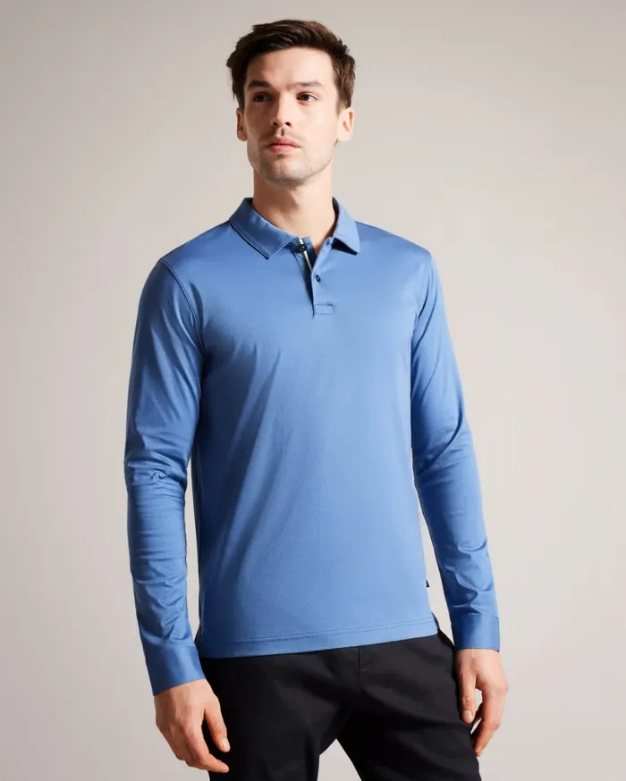 Men TOLER 8211 Long Sleeve Slim Fit Polo Shirt Dark Blue Ted Baker Polo Shirts Men TOLER 8211 Long Sleeve Slim Fit Polo Shirt Dark Blue Ted Baker Polo Shirts