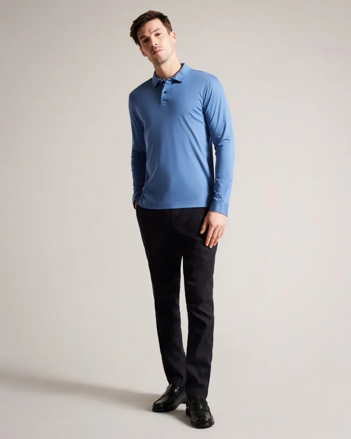 Men TOLER 8211 Long Sleeve Slim Fit Polo Shirt Dark Blue Ted Baker Polo Shirts Men TOLER 8211 Long Sleeve Slim Fit Polo Shirt Dark Blue Ted Baker Polo Shirts