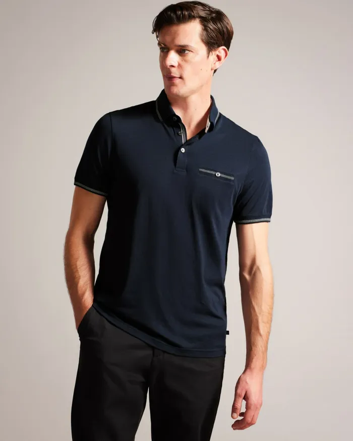 Men TORTILA 8211 Polo Shirt With Striped Details Navy Ted Baker Tops Men TORTILA 8211 Polo Shirt With Striped Details Navy Ted Baker Tops