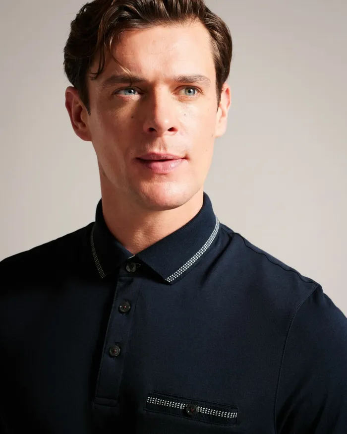 Men TORTILA 8211 Polo Shirt With Striped Details Navy Ted Baker Tops Men TORTILA 8211 Polo Shirt With Striped Details Navy Ted Baker Tops