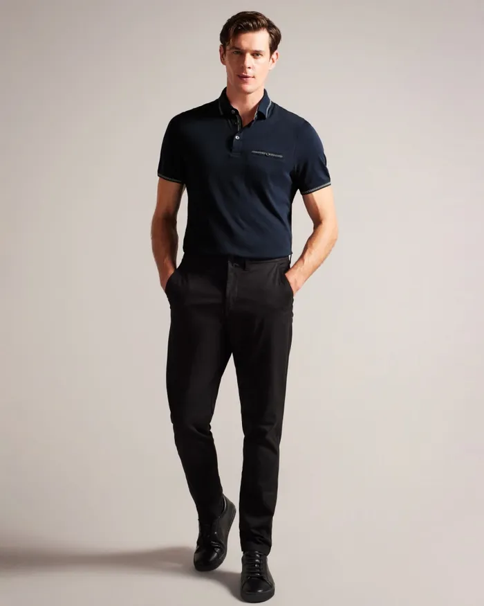 Men TORTILA 8211 Polo Shirt With Striped Details Navy Ted Baker Tops Men TORTILA 8211 Polo Shirt With Striped Details Navy Ted Baker Tops
