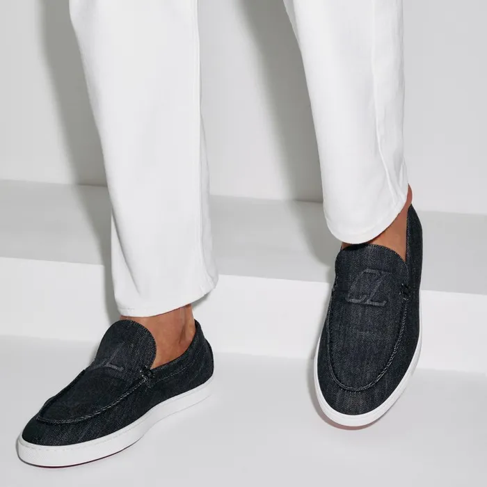 Men Varsiboat Boat Shoes 8211 Denim And Rubber 8211 Black Christian Louboutin Loafers and Moccasins