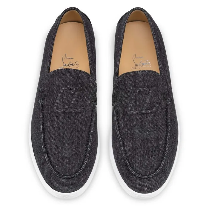 Men Varsiboat Boat Shoes 8211 Denim And Rubber 8211 Black Christian Louboutin Loafers and Moccasins