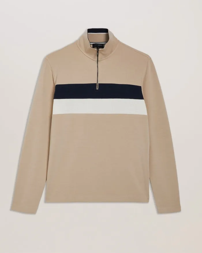 Men VELLER 8211 Long Sleeve Half Zip Jumper Taupe Ted Baker Jumpers and Knitwear