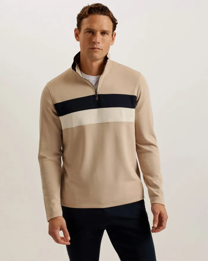 Men VELLER 8211 Long Sleeve Half Zip Jumper Taupe Ted Baker Jumpers and Knitwear Men VELLER 8211 Long Sleeve Half Zip Jumper Taupe Ted Baker Jumpers and Knitwear