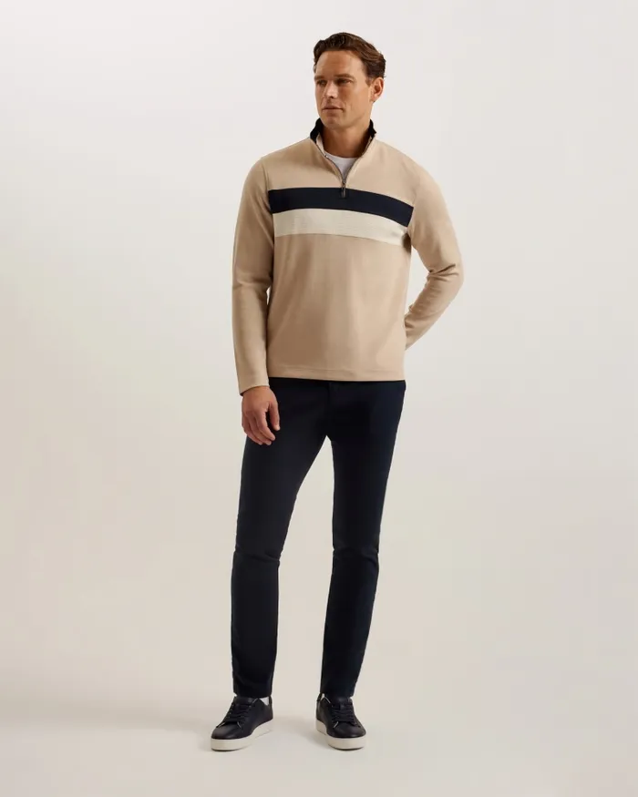 Men VELLER 8211 Long Sleeve Half Zip Jumper Taupe Ted Baker Jumpers and Knitwear Men VELLER 8211 Long Sleeve Half Zip Jumper Taupe Ted Baker Jumpers and Knitwear
