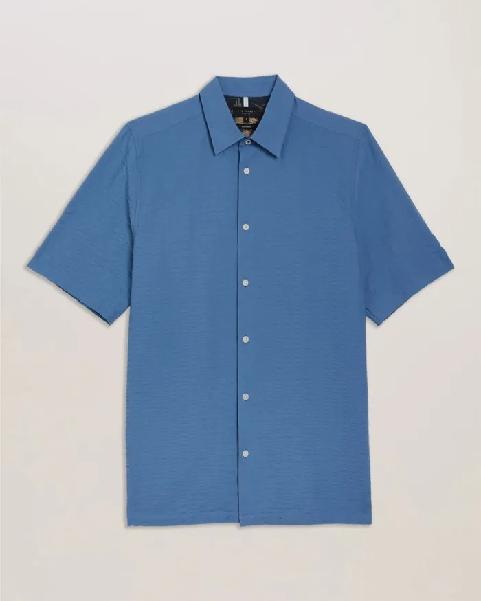 Men VERDON 8211 Seersucker Stripe Cotton Shirt Blue Ted Baker Shirts